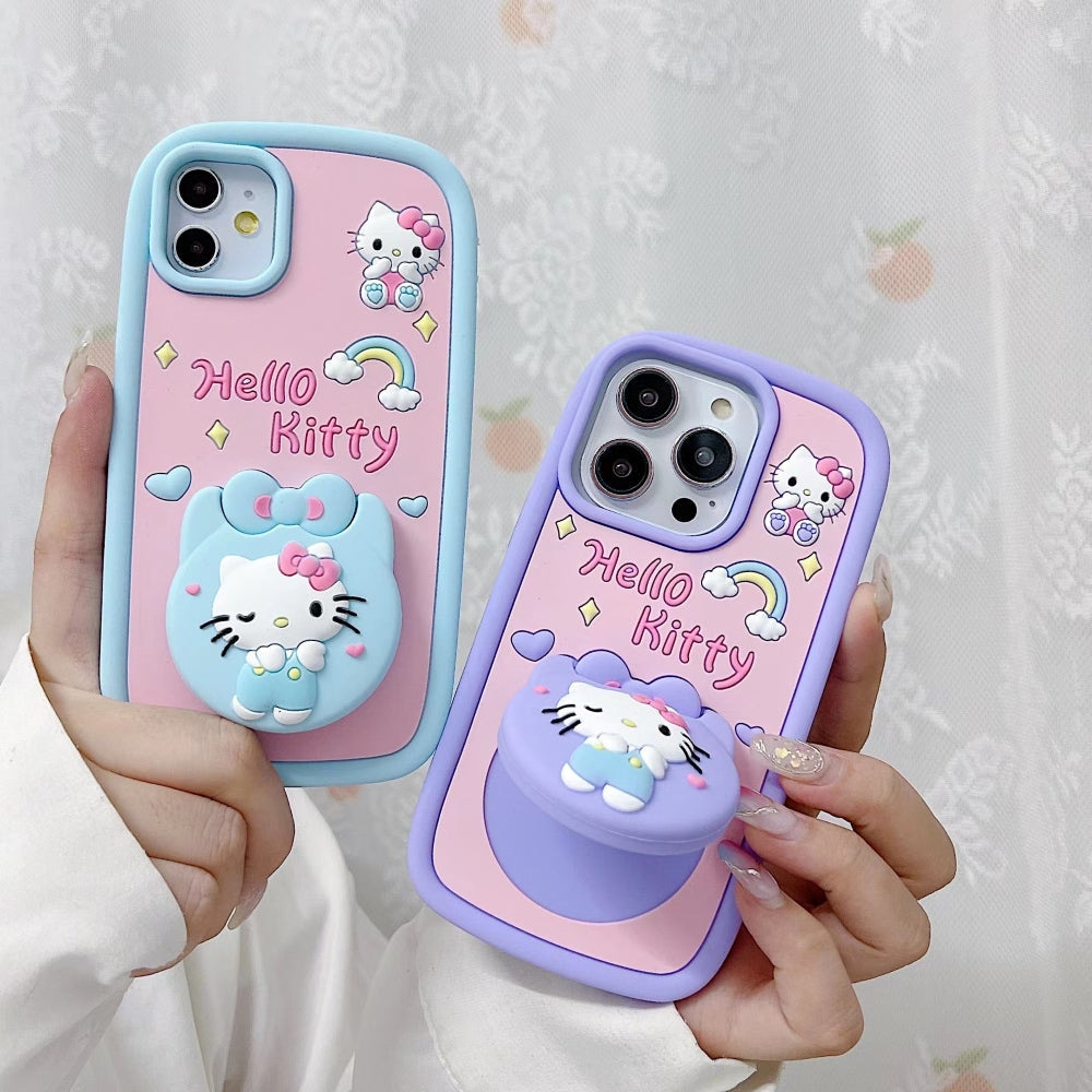 Full Protective Bow Cat Doll Flip Mirror Phone Case - iPhone 15 Pro Max