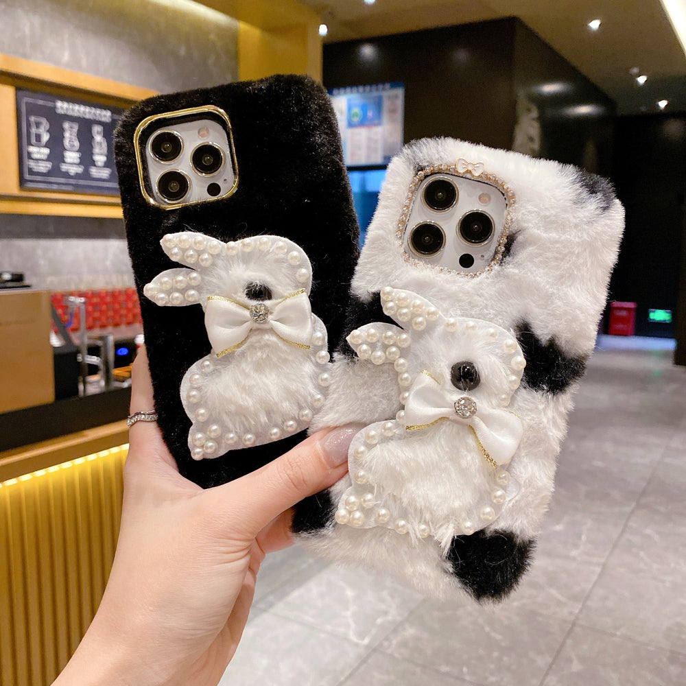 Fluffy Furry Pearl Anti-Fall Rabbit Pattern Case - Vivo V27