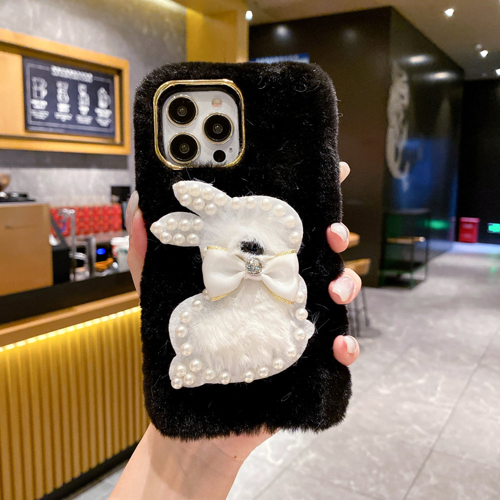 Fluffy Furry Pearl Anti-Fall Rabbit Pattern Case - Samsung A33 (5G)