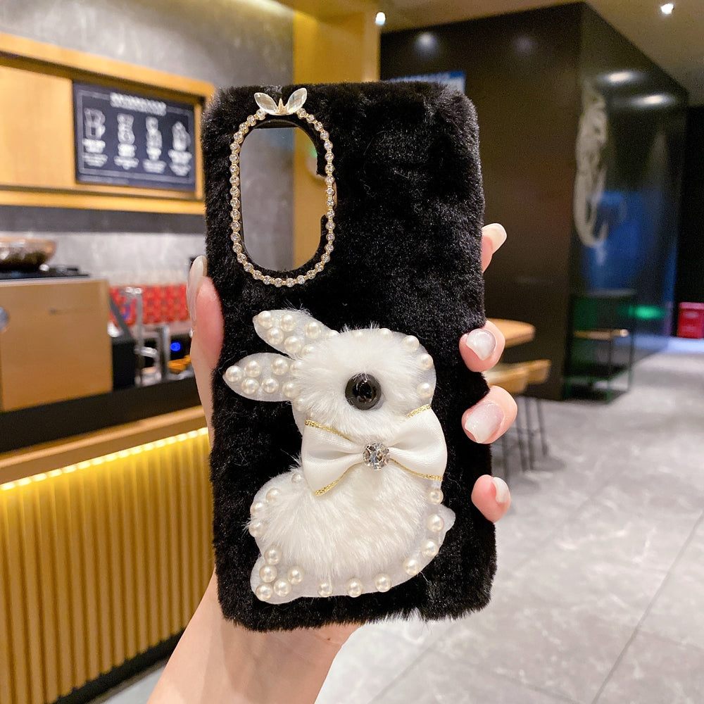 Fluffy Furry Pearl Anti-Fall Rabbit Pattern Case - Samsung A34 (5G)