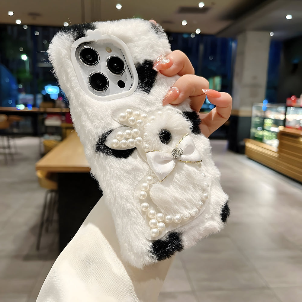 Fluffy Furry Pearl Anti-Fall Rabbit Pattern Case - Vivo V27