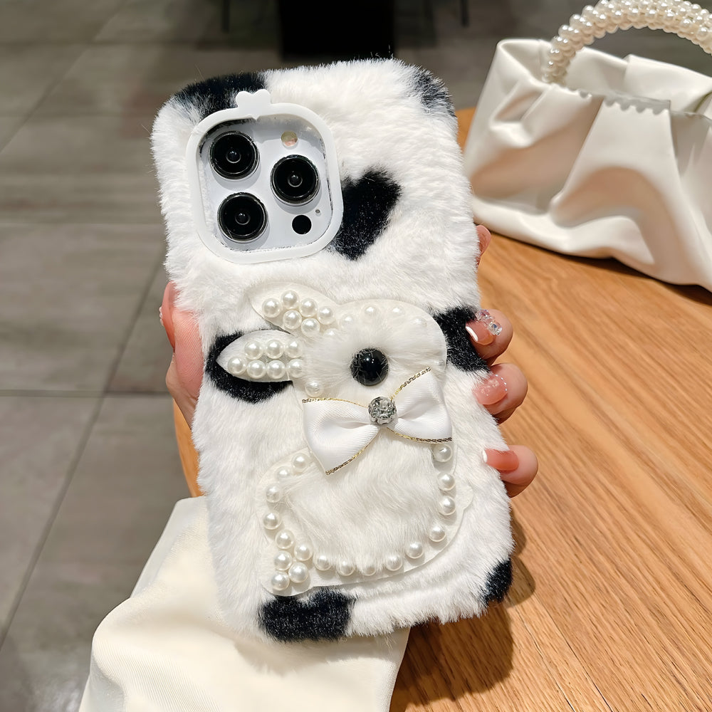 Fluffy Furry Pearl Anti-Fall Rabbit Pattern Case - Samsung A34 (5G)