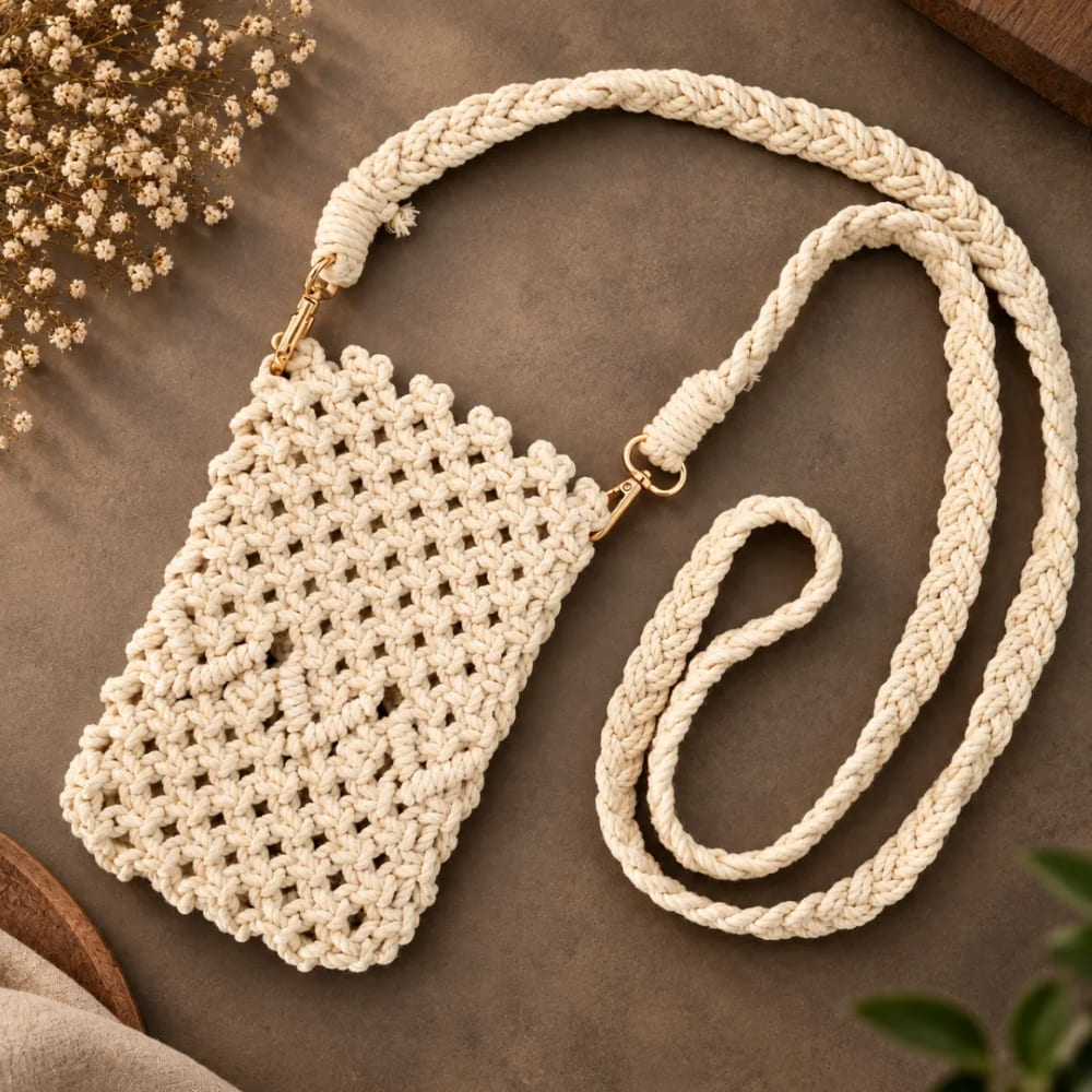 Handwoven Beige Crossbody Bag with Braided Strap