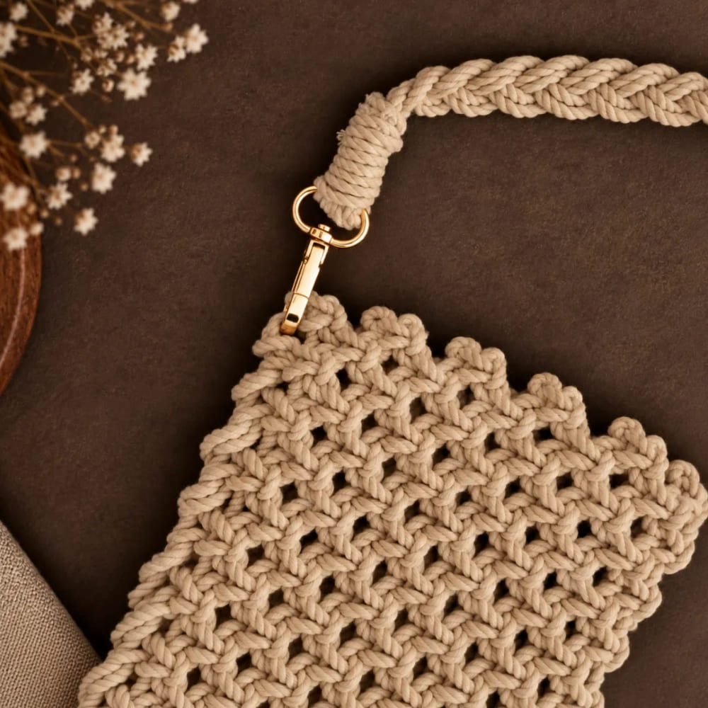 Handwoven Beige Crossbody Bag with Braided Strap
