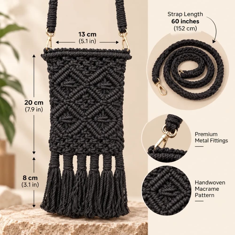 Handwoven Cream Crossbody Bag with Diamond Pattern & Fringe Tassels