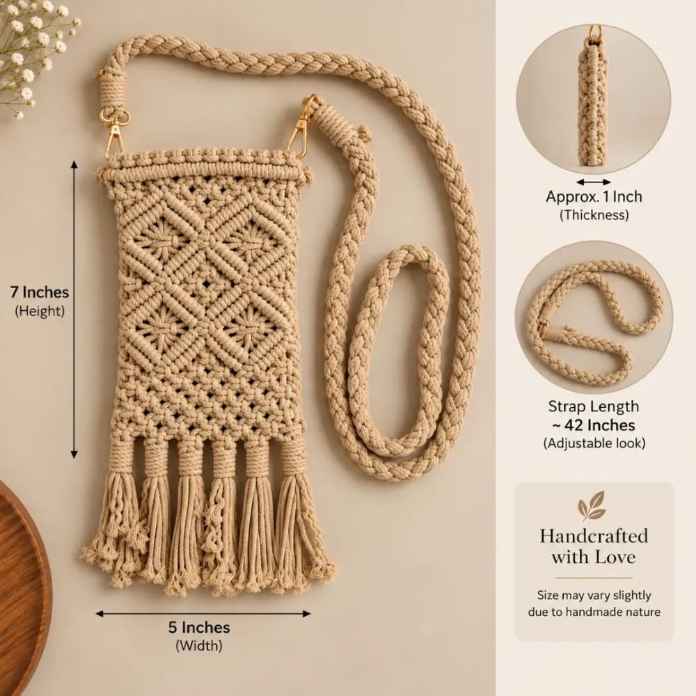 Handwoven Cream Crossbody Bag with Diamond Pattern & Fringe Tassels