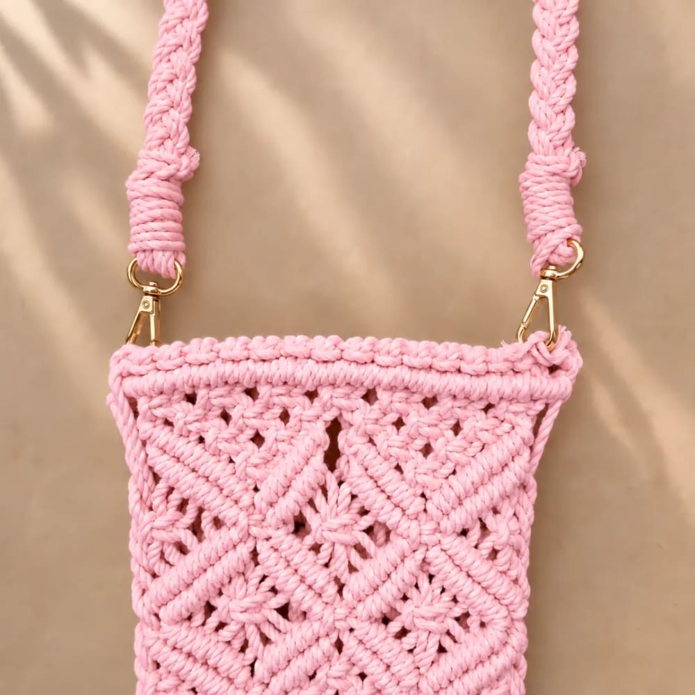 Handwoven Diamond Pattern Crossbody Bag with Fringe Tassels