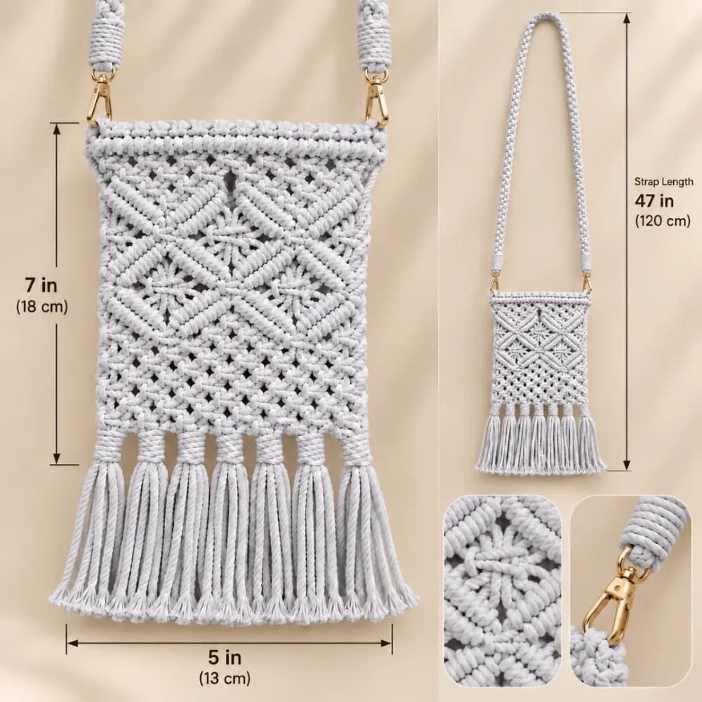 Handwoven Diamond Pattern Crossbody Bag with Fringe Tassels