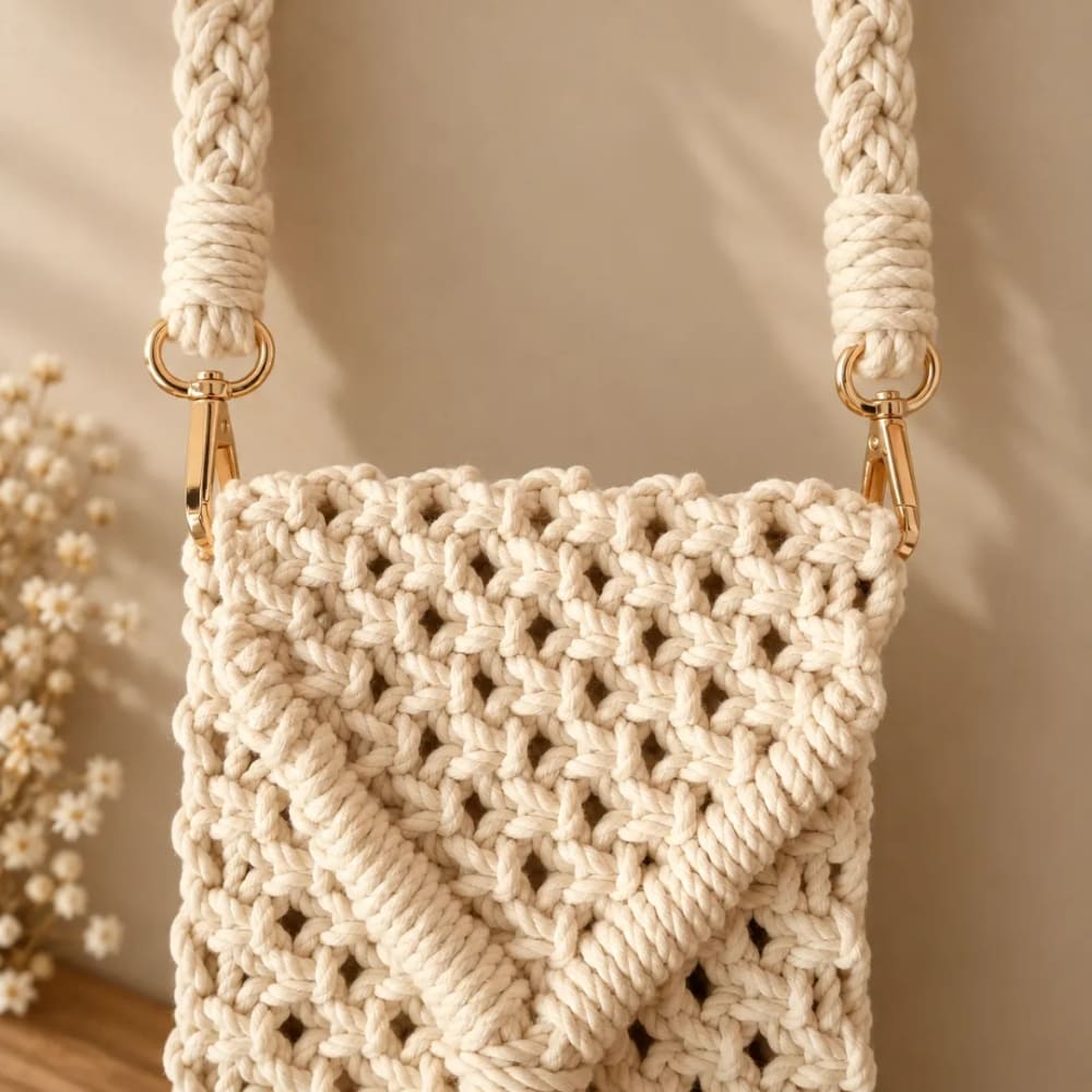 Handwoven Macrame Purse with Braided Strap
