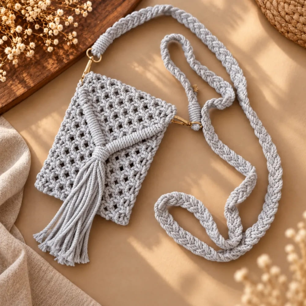 Handwoven Macrame Purse with Braided Strap