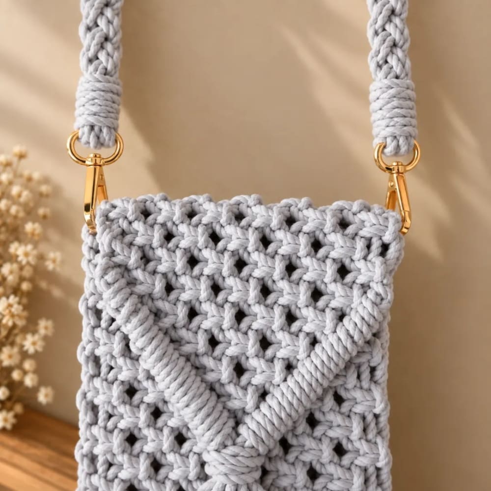 Handwoven Macrame Purse with Braided Strap