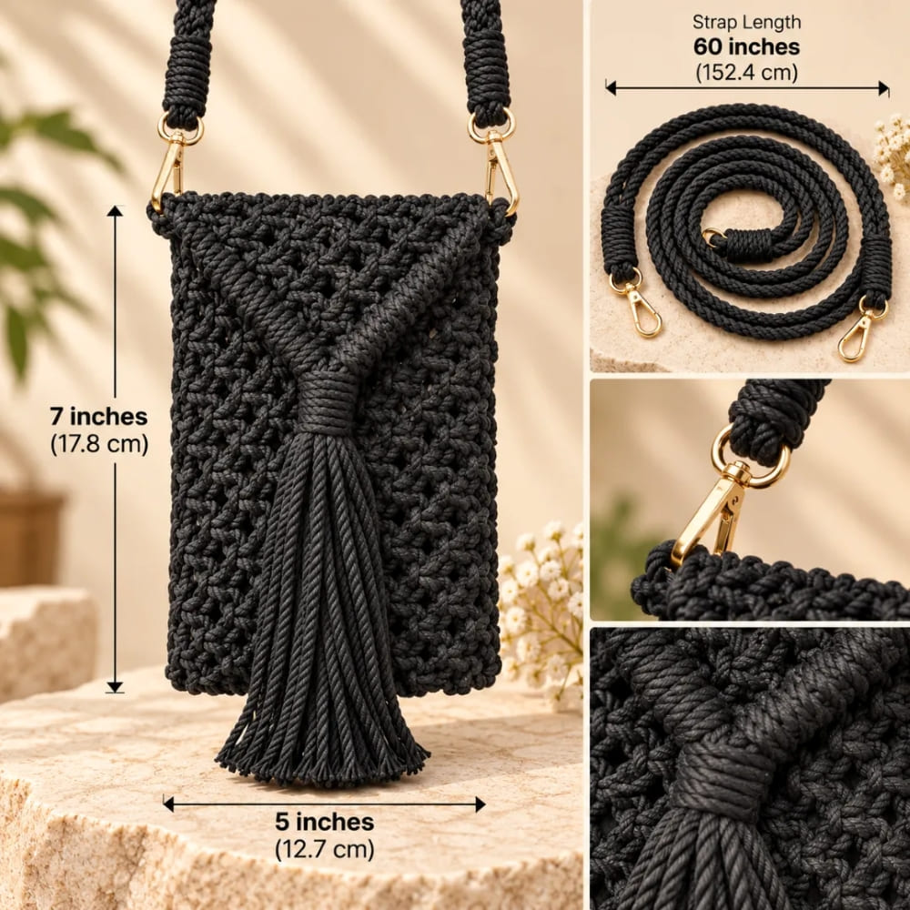 Handwoven Macrame Purse with Braided Strap