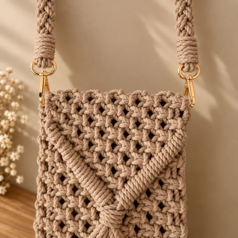 Handwoven Macrame Purse with Braided Strap