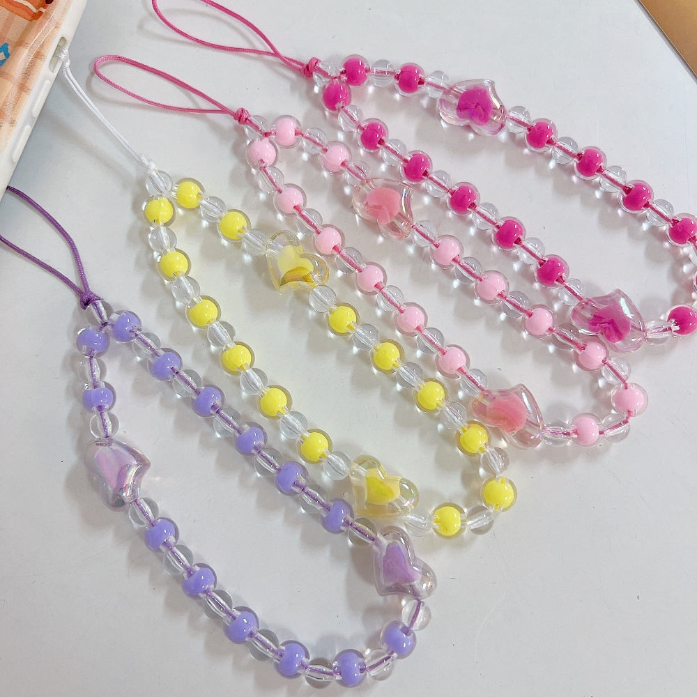 Heart Color Beads Phone Charm | Bracelet