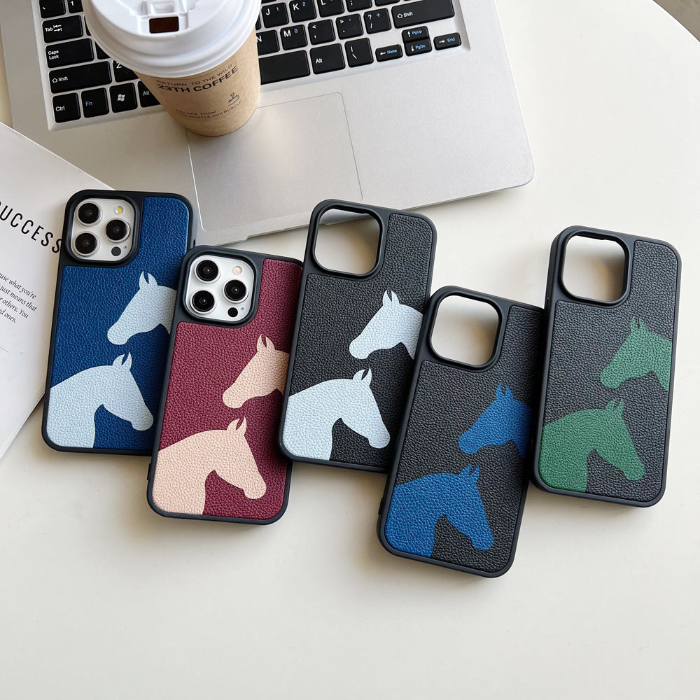 Horse Color Printed PU Leather Shockproof Phone Case - iPhone 15