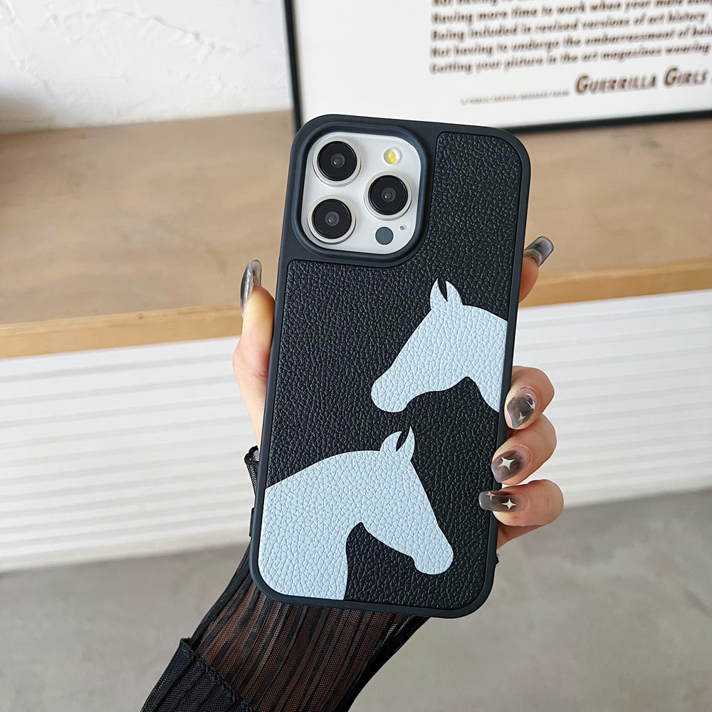 Horse Color Printed PU Leather Shockproof Phone Case - iPhone 14