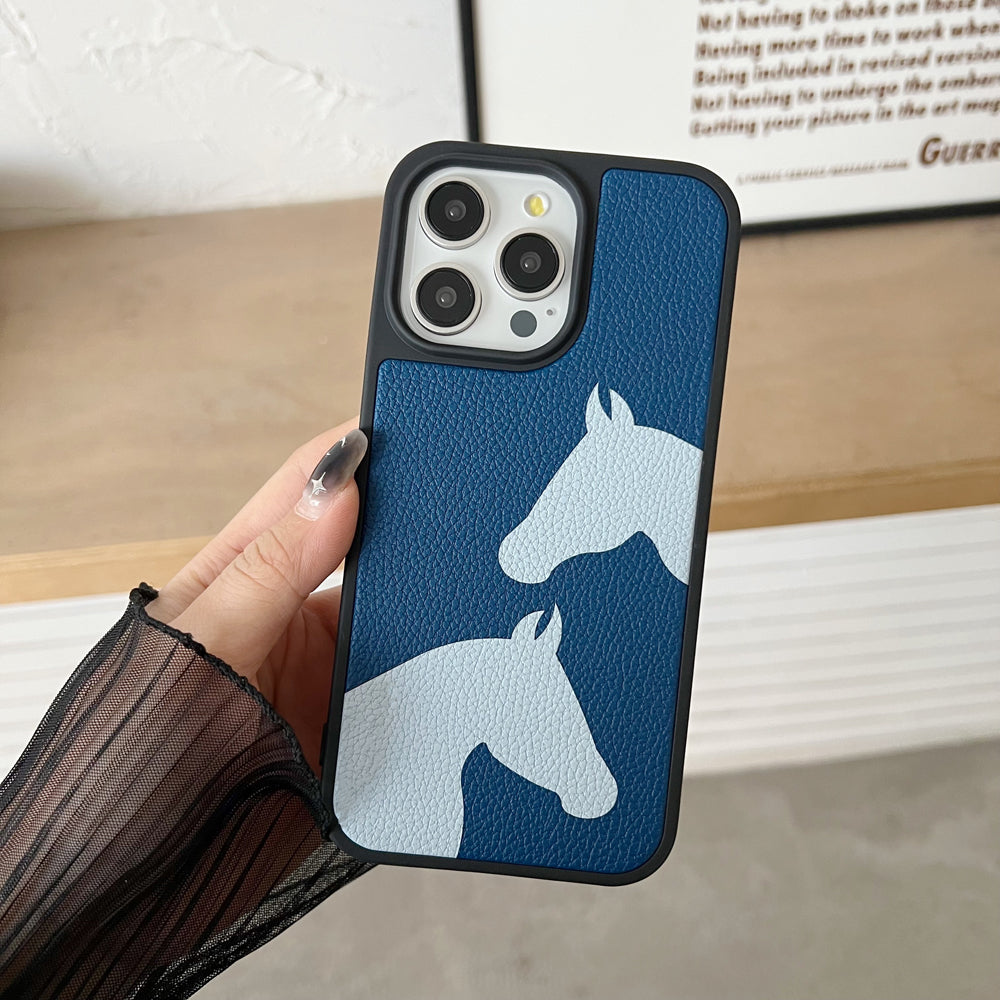 Horse Color Printed PU Leather Shockproof Phone Case - iPhone 14 Plus