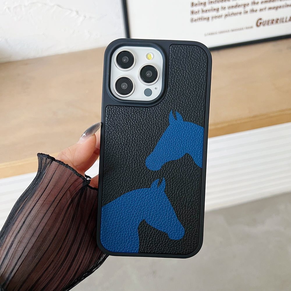 Horse Color Printed PU Leather Shockproof Phone Case - iPhone 15