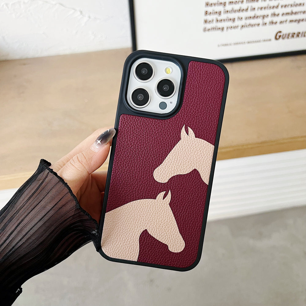 Horse Color Printed PU Leather Shockproof Phone Case - iPhone 15 Plus