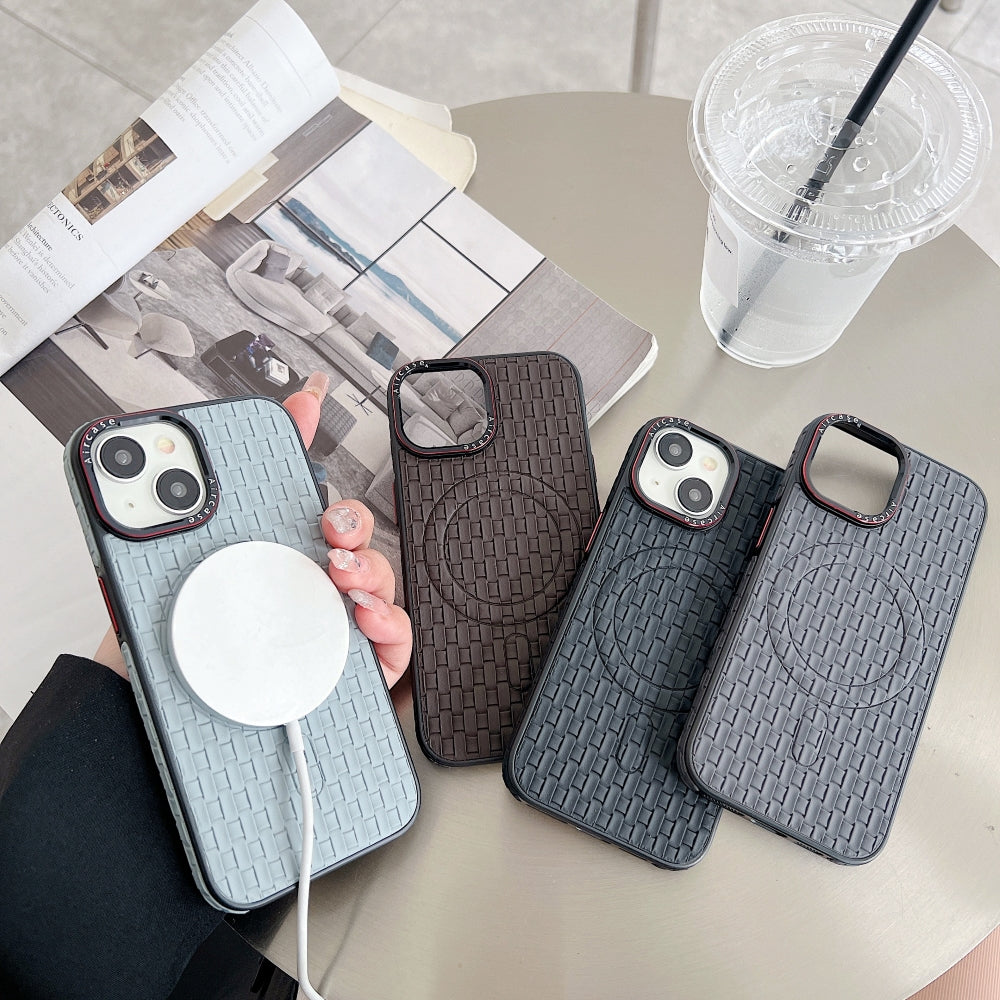 Magsafe PU Leather Woven Mesh Grid PC (Hard) Phone Case - iPhone 14