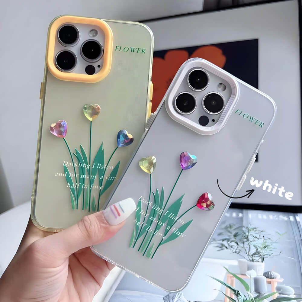 Grass Printing Little Heart Color Transparent TPU(Soft) Case - iPhone 14 Plus