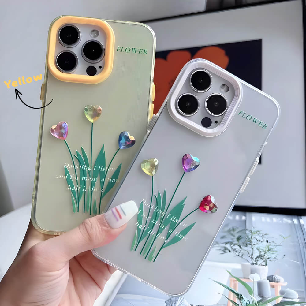 Grass Printing Little Heart Color Transparent TPU(Soft) Case - iPhone 13 Pro Max