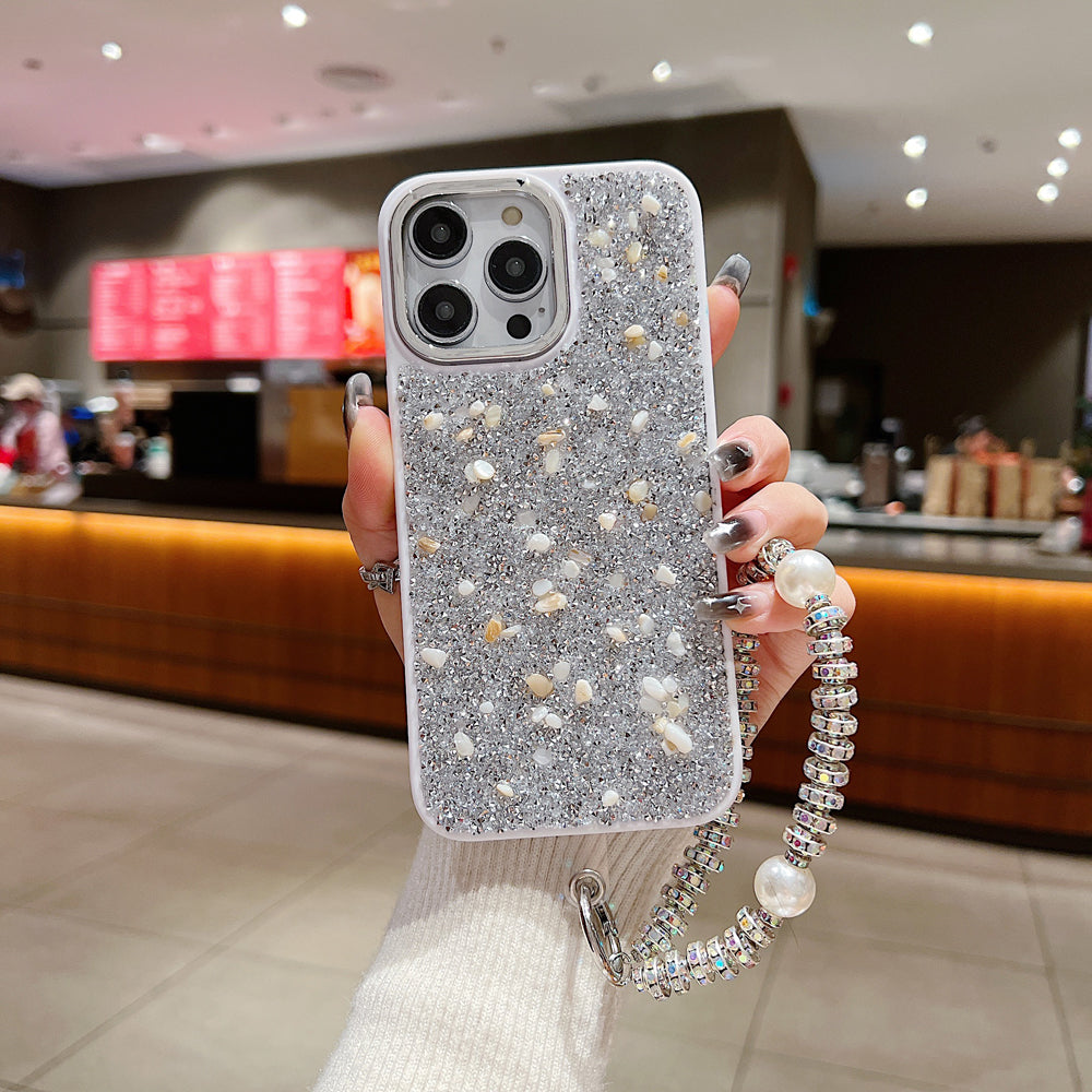 Electroplated Glitter and Stone Bling Phone Case With Bracelet - iPhone 13 Pro Max