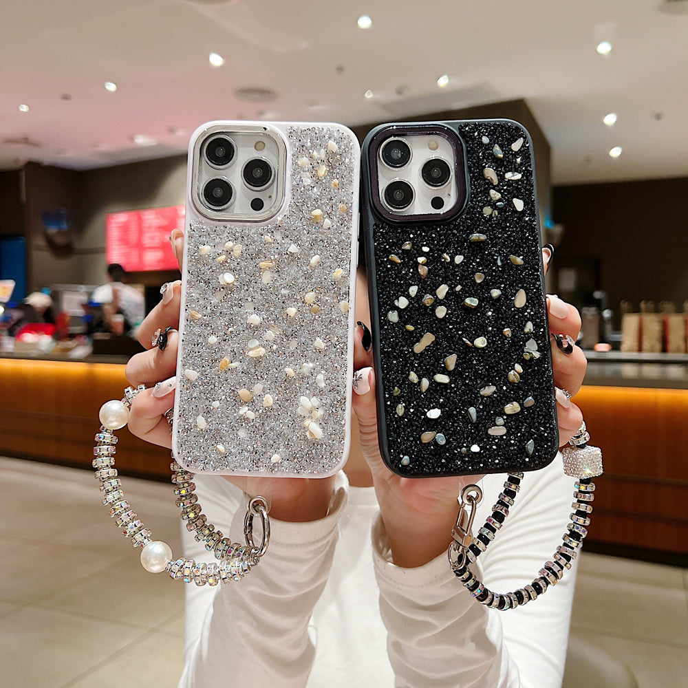 Electroplated Glitter and Stone Bling Phone Case With Bracelet - iPhone 13 Pro