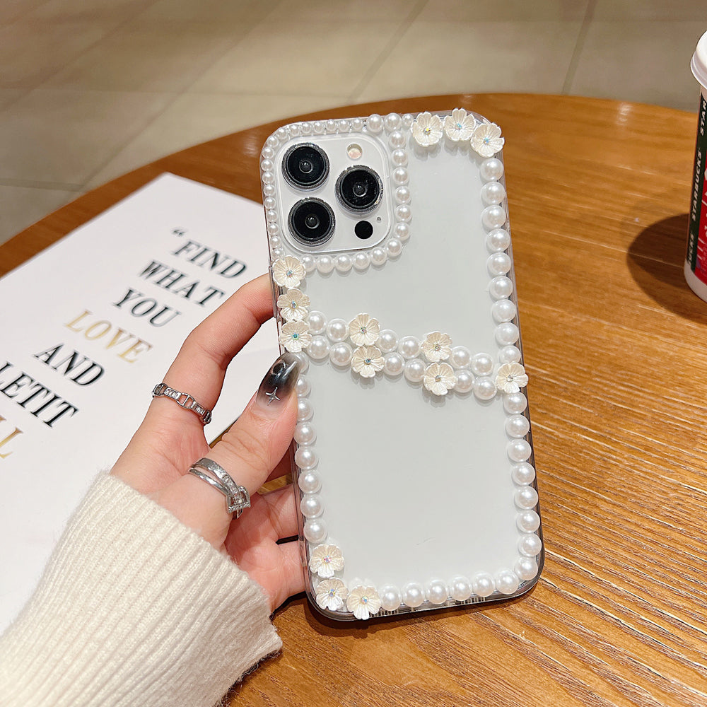 Pearl Border Floral Transparent PC (Hard) | TPU (Soft) Phone Case - iPhone 14 Pro Max