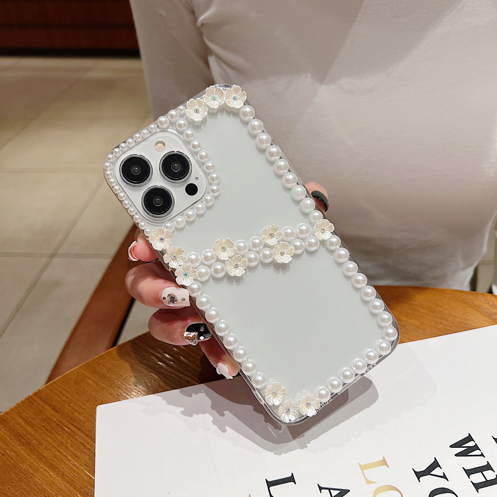 Pearl Border Floral Transparent PC (Hard) | TPU (Soft) Phone Case - iPhone 14 Pro Max