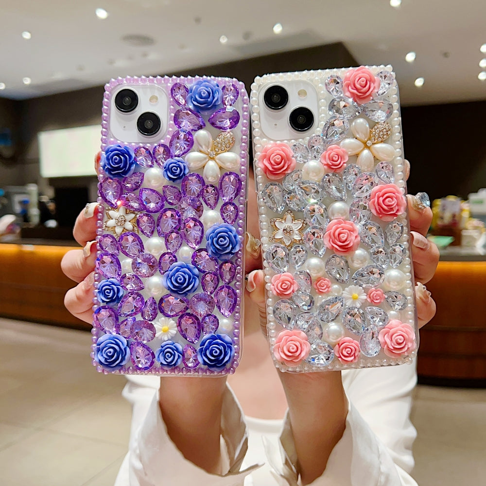 Luxury Crystal Gem and Flower Camera Protection Case - Samsung S22