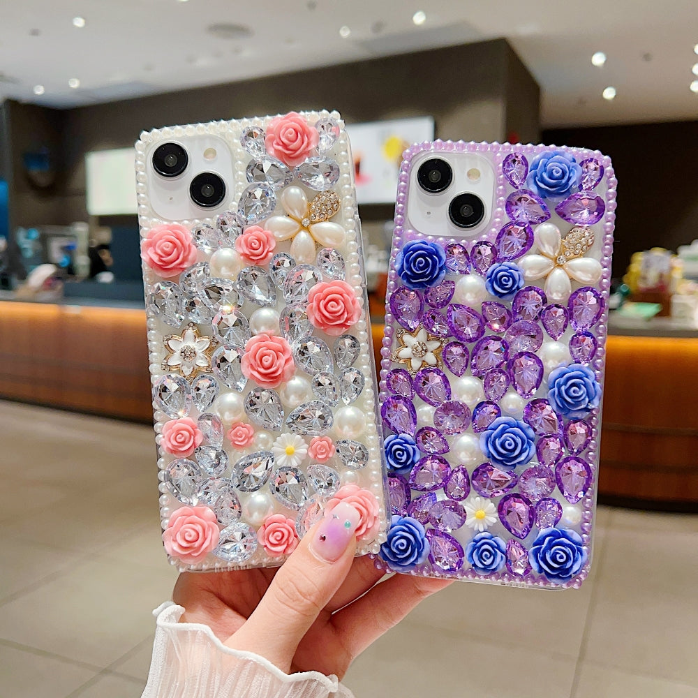 Luxury Crystal Gem and Flower Camera Protection Case - Samsung S22