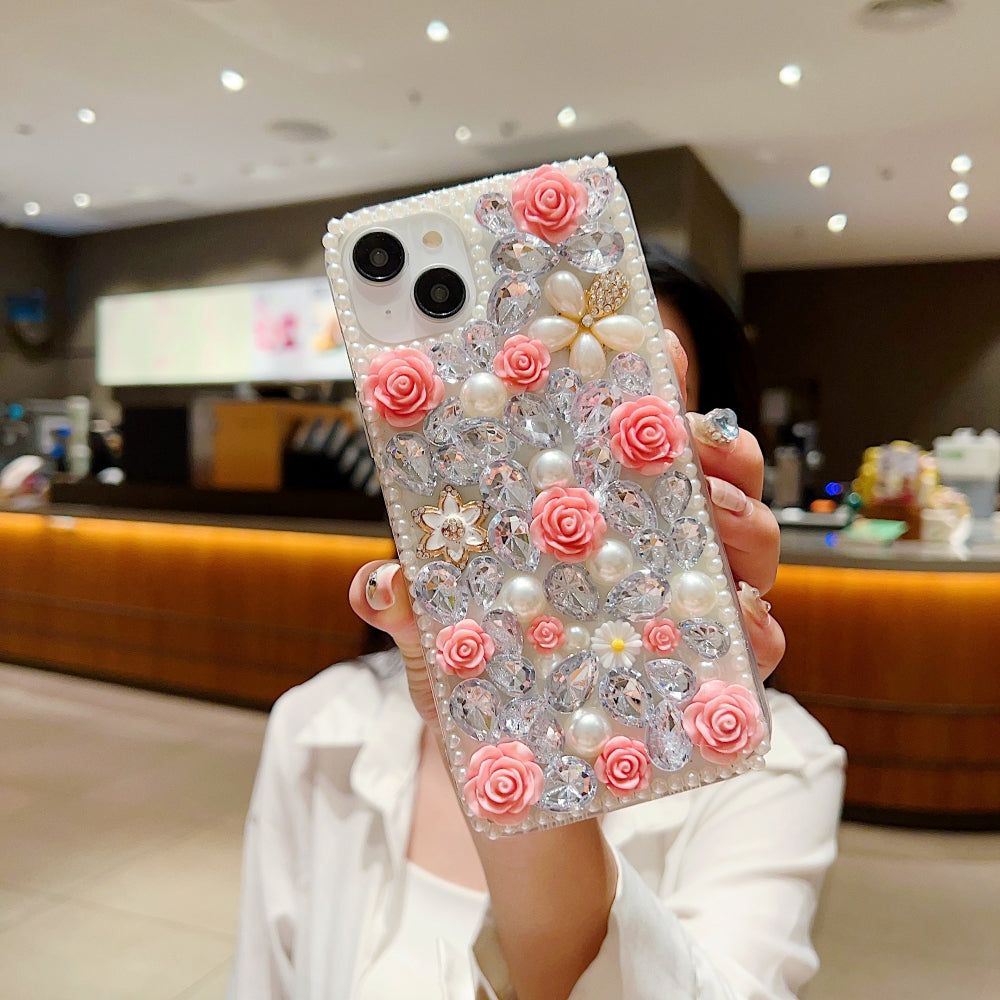 Luxury Crystal Gem and Flower Camera Protection Case - Samsung S22