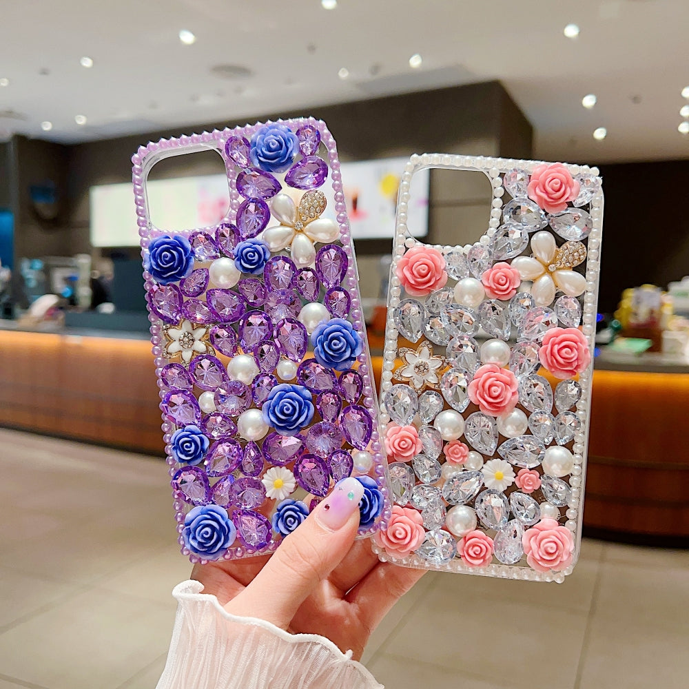 Luxury Crystal Gem and Flower Camera Protection Case - Samsung S22