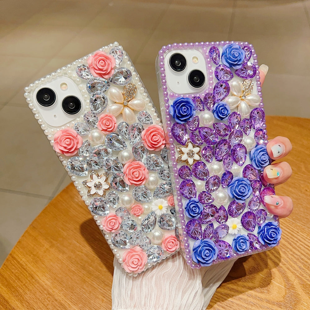 Luxury Crystal Gem and Flower Camera Protection Case - iPhone 13 Pro