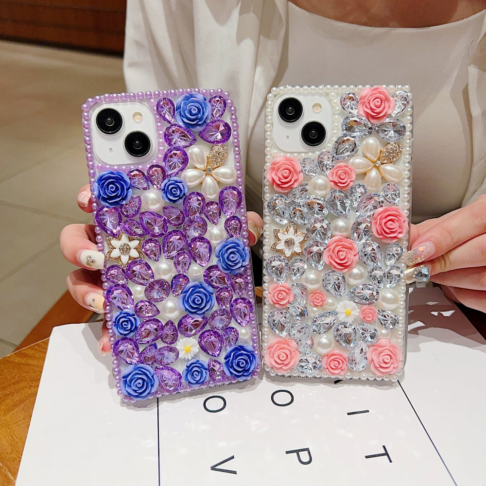 Luxury Crystal Gem and Flower Camera Protection Case - Samsung S22