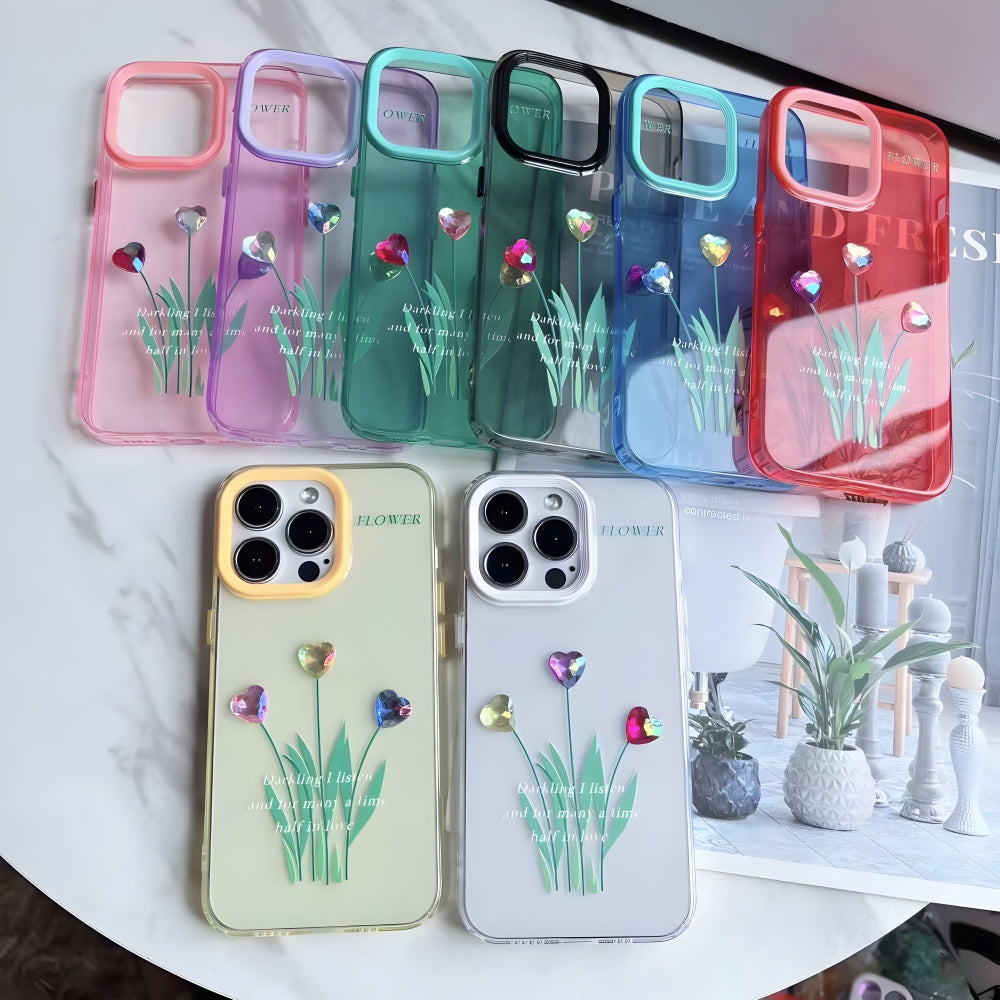 Grass Printing Little Heart Color Transparent TPU(Soft) Case - iPhone 14