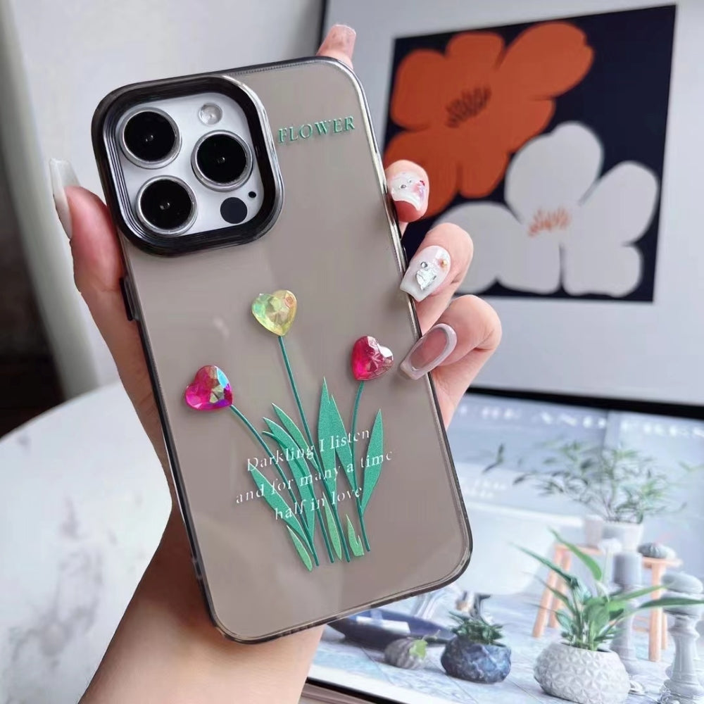 Grass Printing Little Heart Color Transparent TPU(Soft) Case - iPhone 13 Pro Max