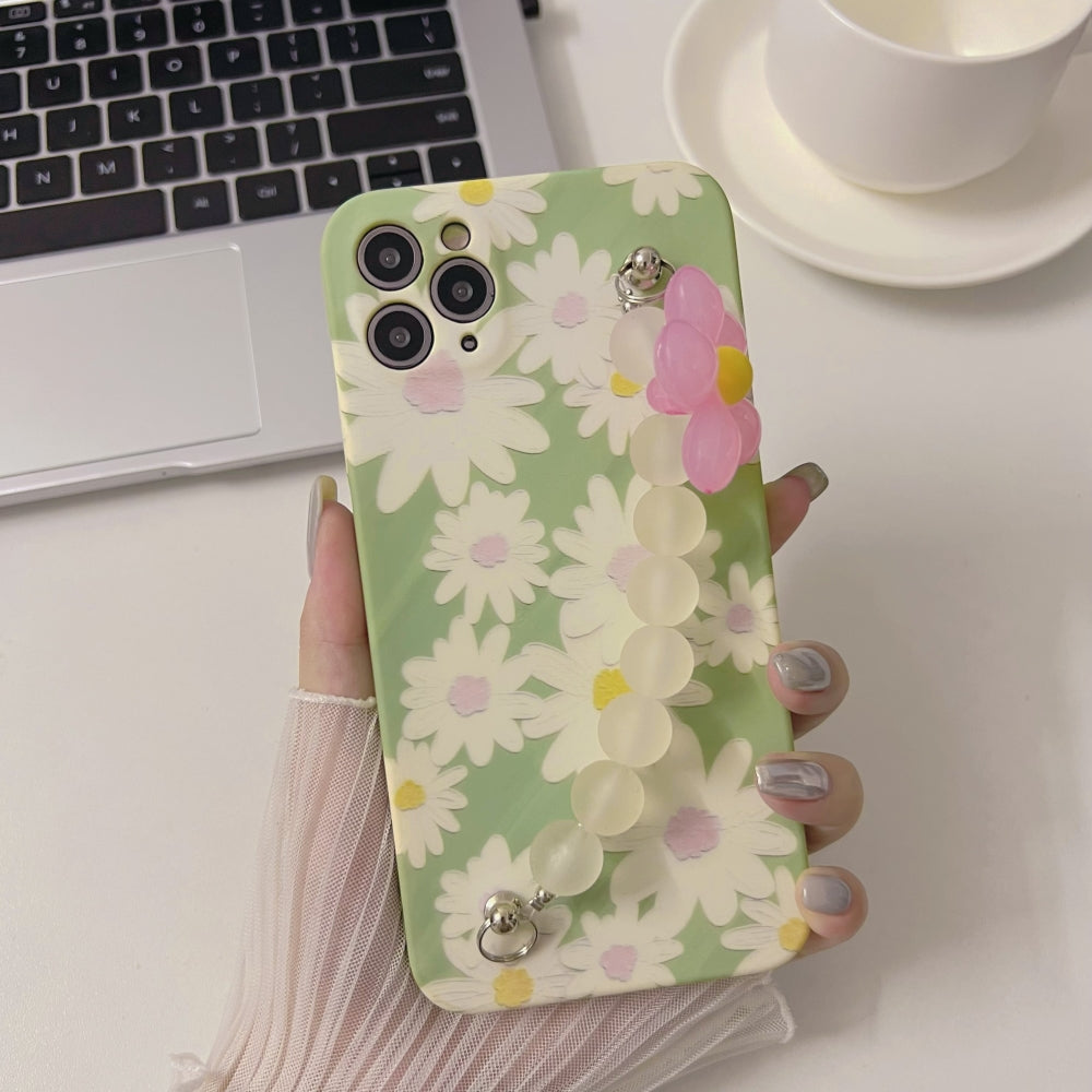 Flower Print Design Wrist Hand Strap TPU Soft Case - OnePlus 9 Pro