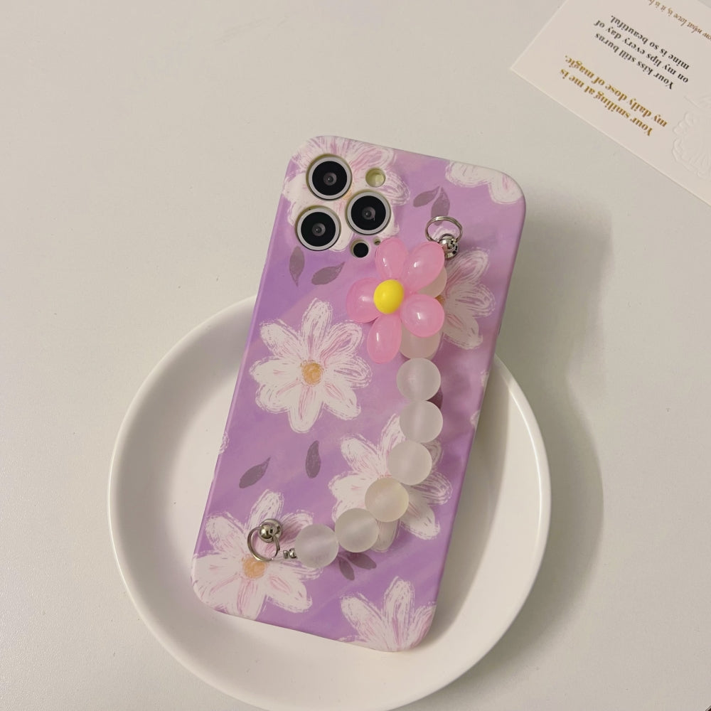 Flower Print Design Wrist Hand Strap TPU Soft Case - iPhone 13 Mini