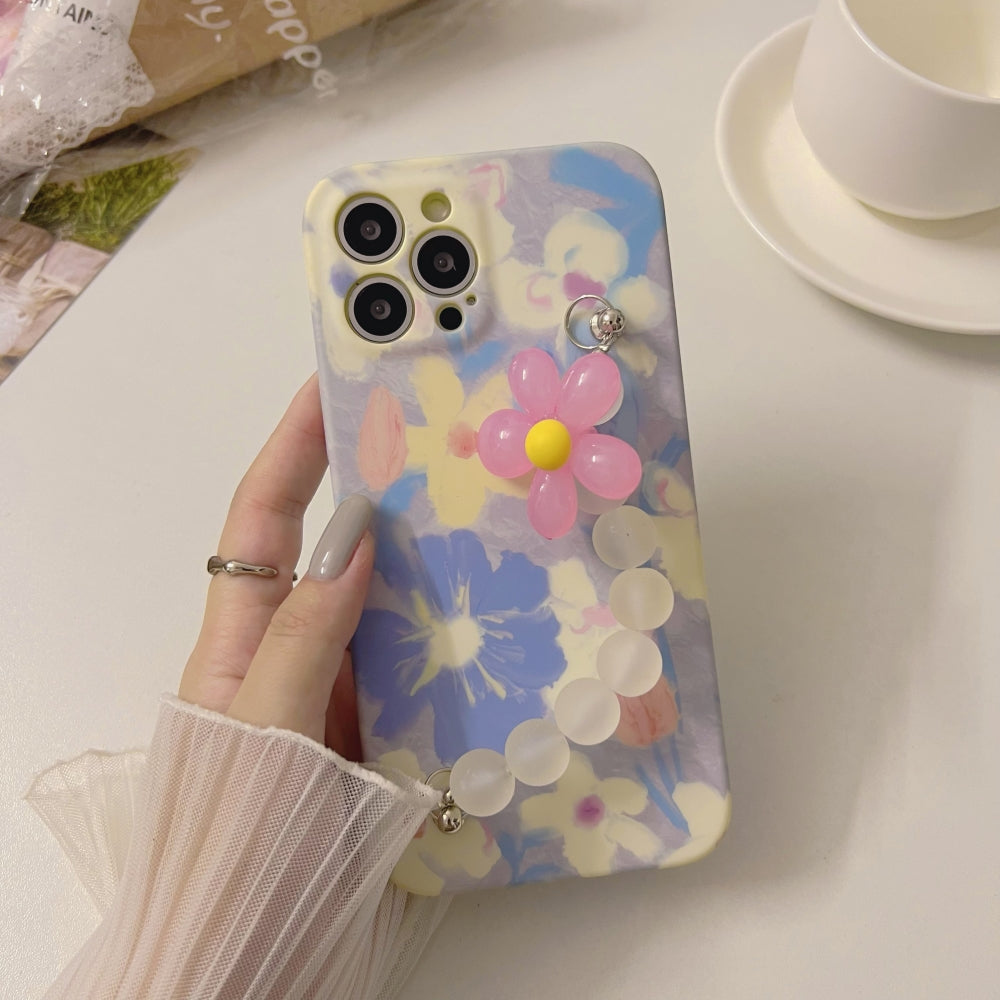Flower Print Design Wrist Hand Strap TPU Soft Case - OnePlus 8T