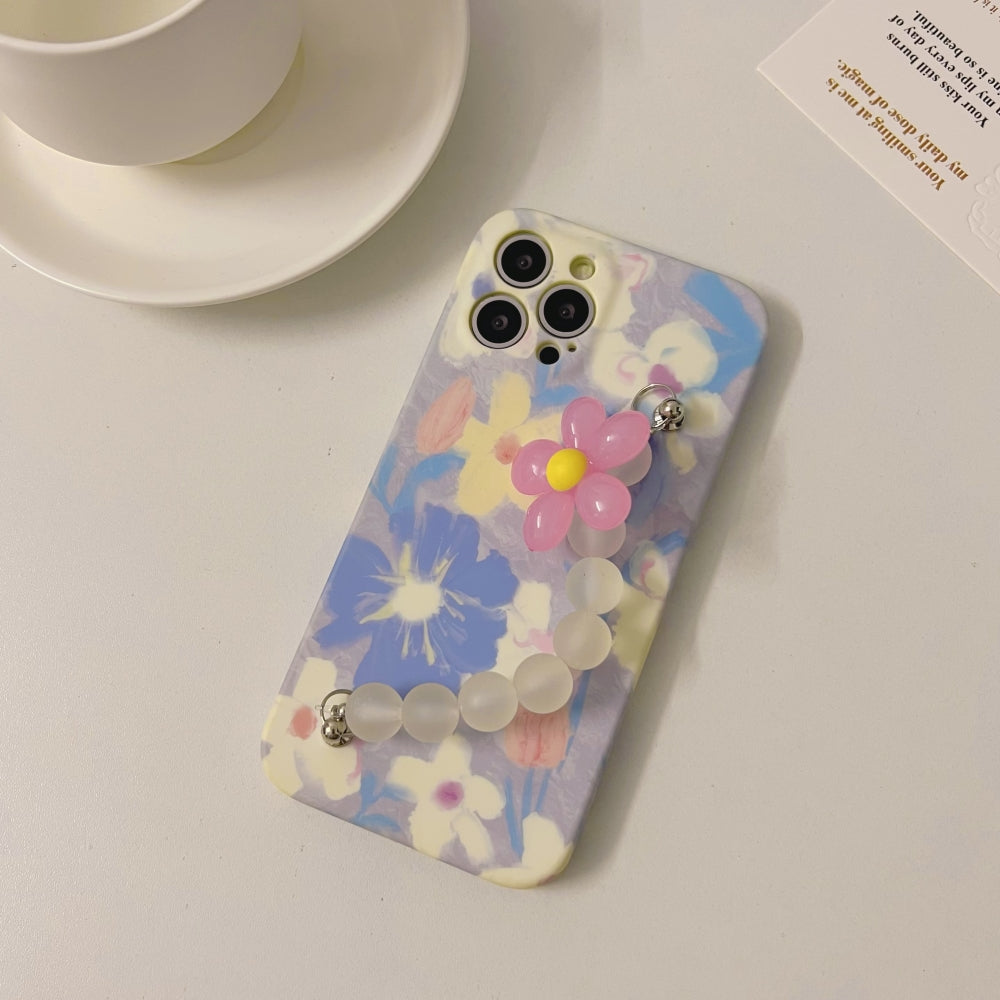 Flower Print Design Wrist Hand Strap TPU Soft Case - iPhone 13 Mini