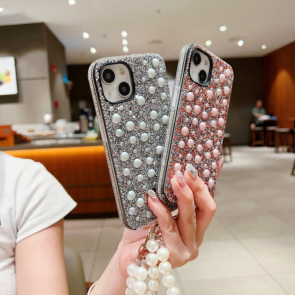 Shockproof Bling Pearl PC (Hard) Case With Pearl Bracelet - iPhone 13 Pro Max