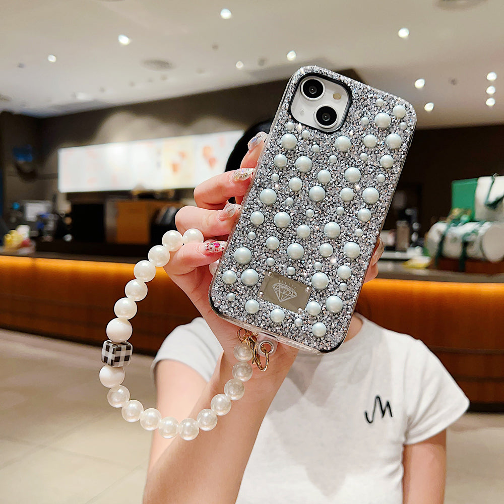 Shockproof Bling Pearl PC (Hard) Case With Pearl Bracelet - iPhone 14