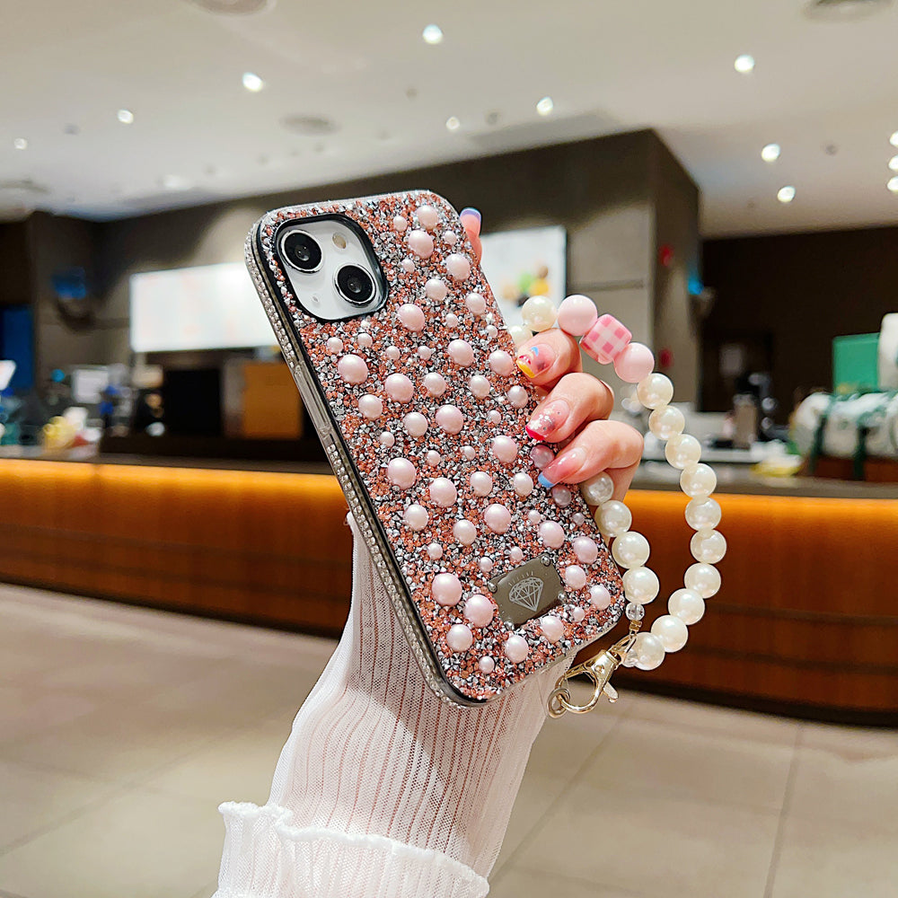 Shockproof Bling Pearl PC (Hard) Case With Pearl Bracelet - iPhone 14