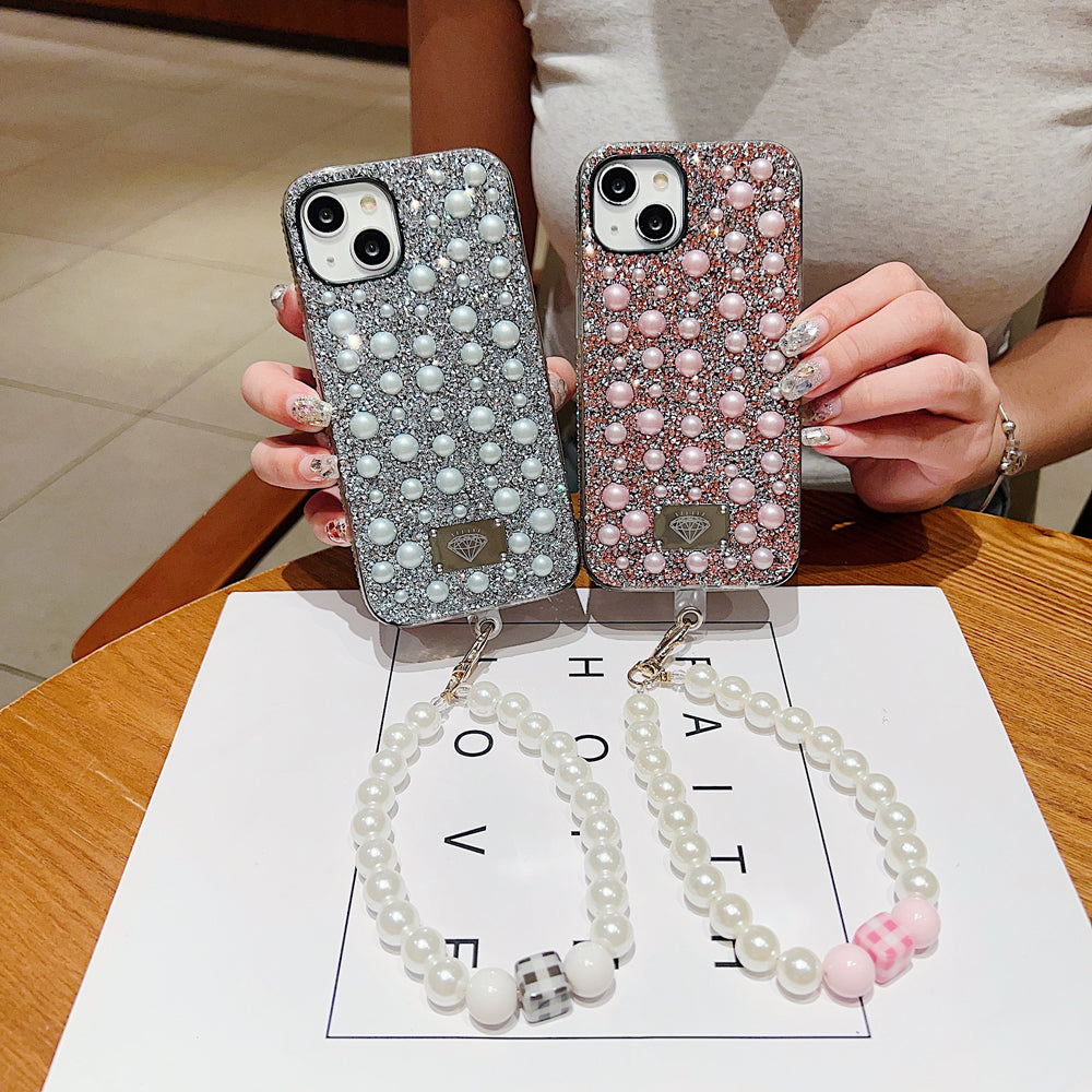 Shockproof Bling Pearl PC (Hard) Case With Pearl Bracelet - iPhone 12 Pro Max