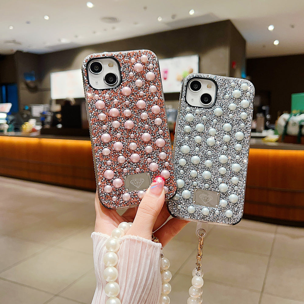 Shockproof Bling Pearl PC (Hard) Case With Pearl Bracelet - iPhone 13 Pro Max