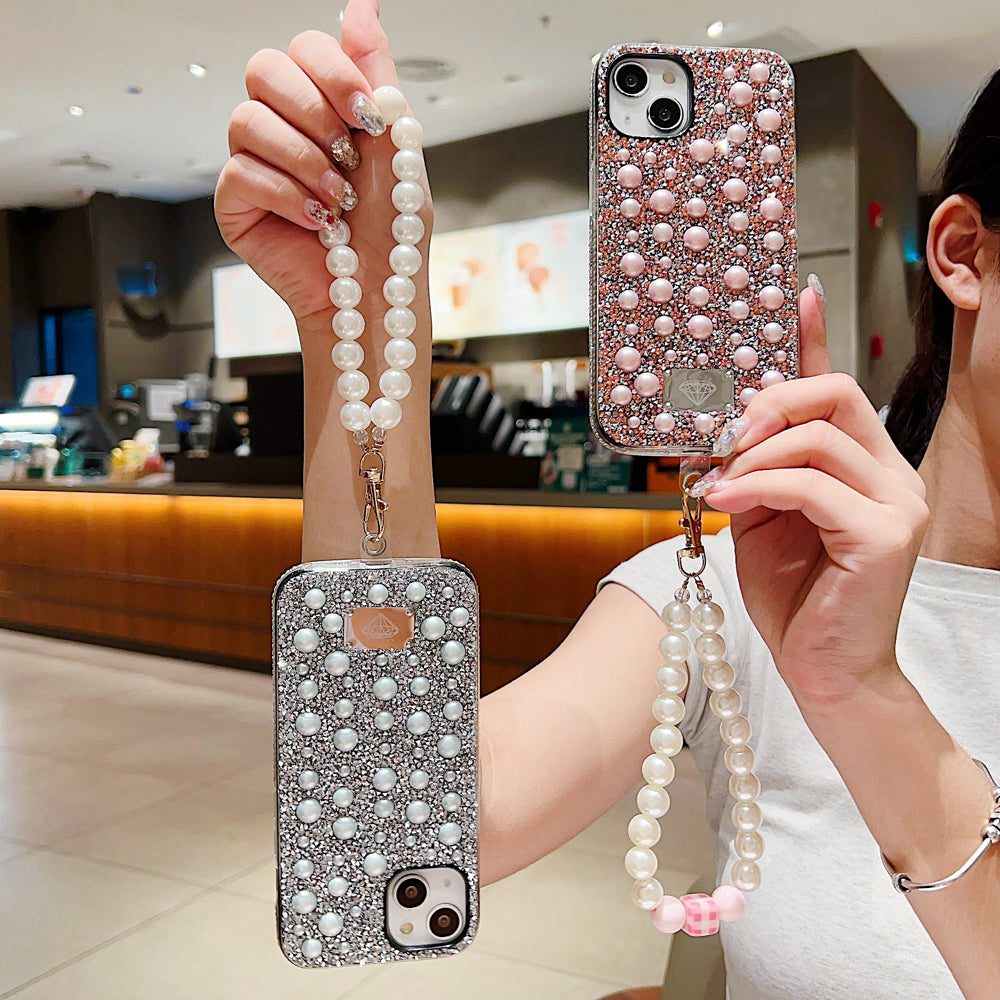 Shockproof Bling Pearl PC (Hard) Case With Pearl Bracelet - iPhone 14