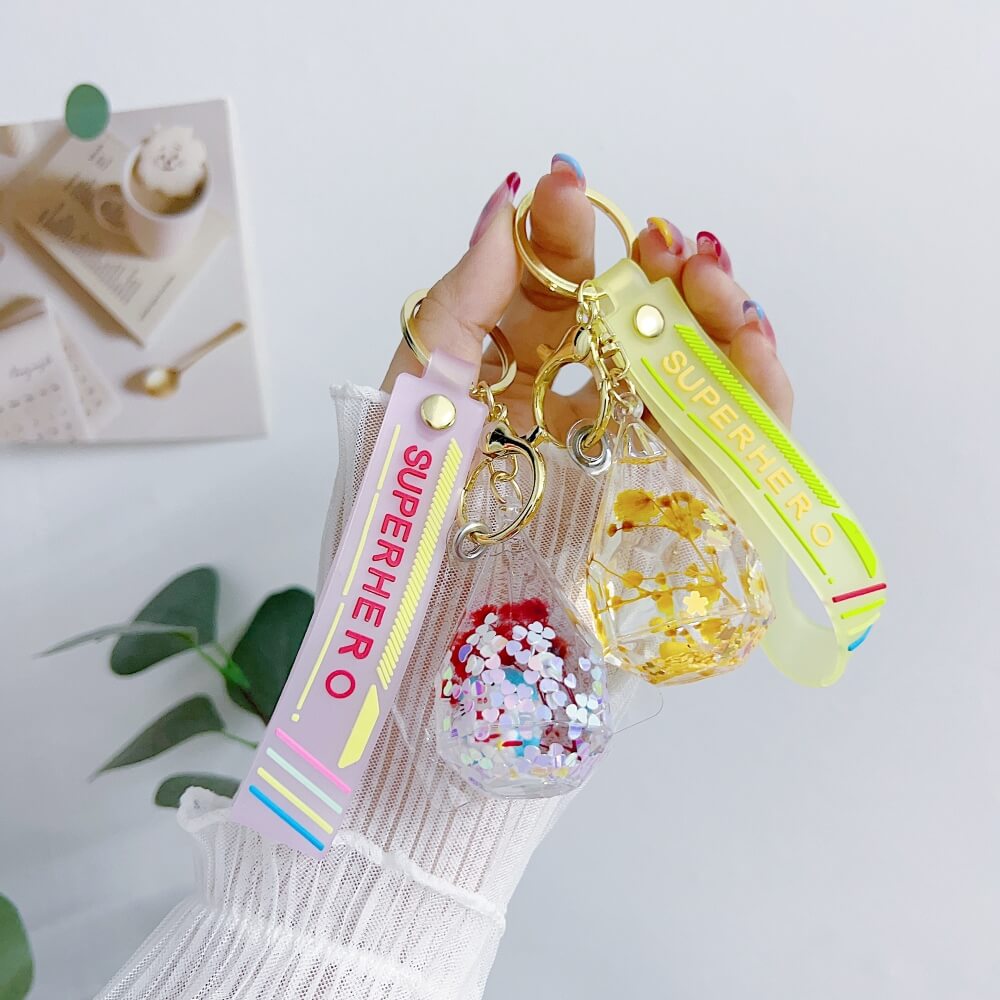 Diamond Shape Floating Liquid Stone Keychain