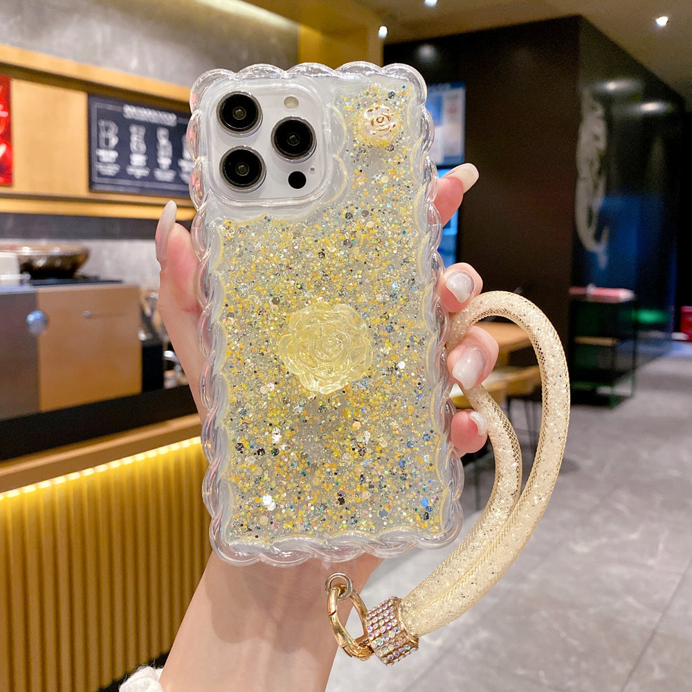 Glitter Transparent Clear Soft TPU Flower Wavy Shaped Edge Phone Case - iPhone 13 Pro